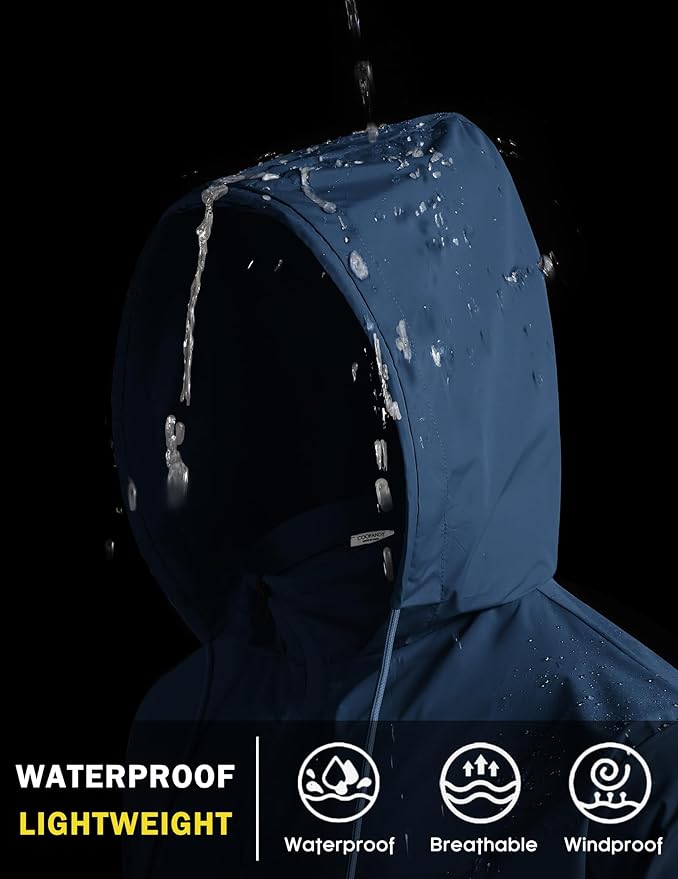 COOFANDY Men's Packable Rain Jacket Lightweight Waterproof Raincoat with Hood Travel Hiking Golf Windbreaker