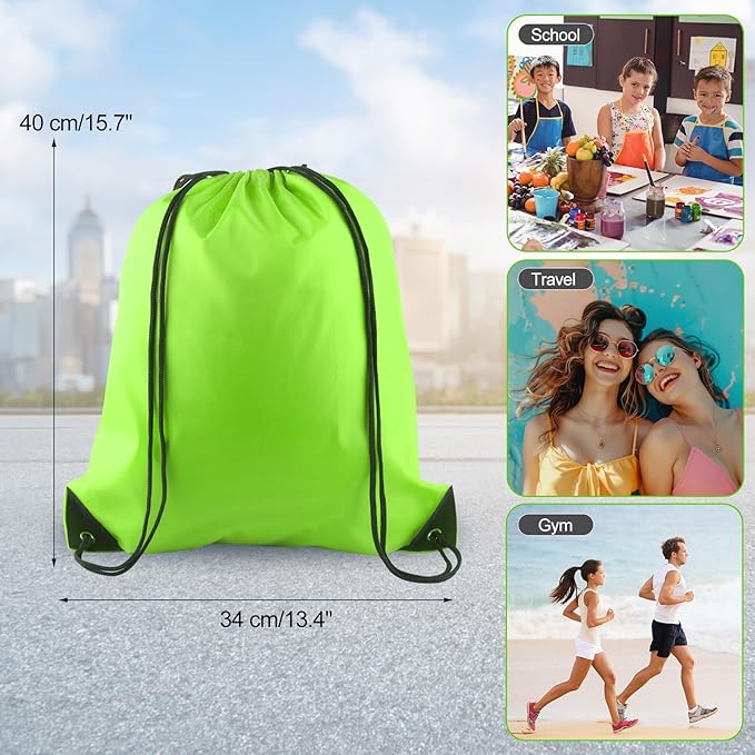 PLULON 2Pcs Drawstring Bags Bulk Fluorescent Green Drawstring Backpack String Backpack Cinch Sack Sport Gym Bags for Yoga Traveling Outdoor Sports