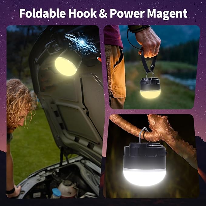 1000LM Rechargeable Camping Lantern, 110H Runtime Compact Portable Tent Light with 5 Brightness Levels, Magnetic Base, IPX4 Waterproof Emergency Hanging Light for Power Outage, Hurricane, Camping