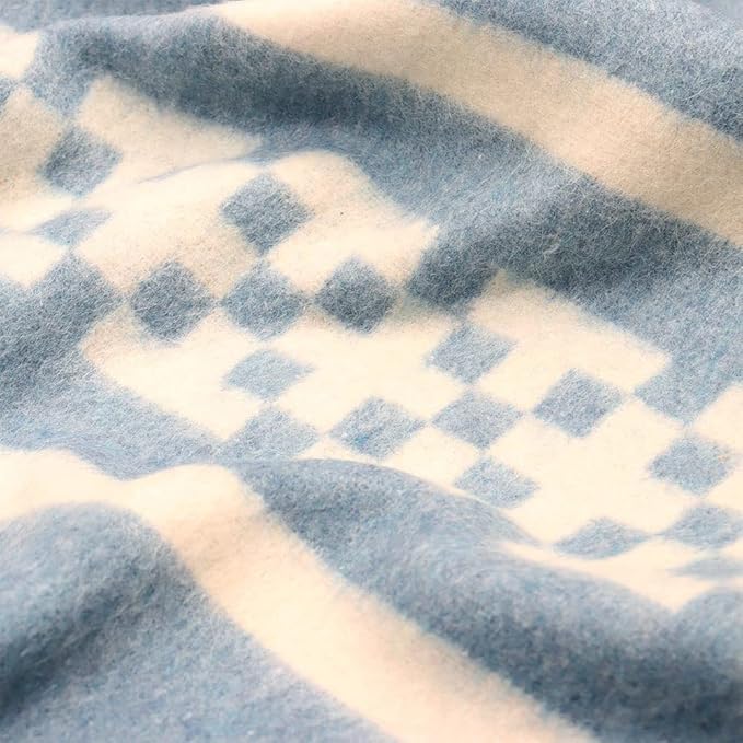Thick Alpaca Wool Blanket Heavyweight Camping Outdoors Indoors Soft Peru Twin Size Ethnic Design (Soft Blue/Ivory 2, Twin Size)