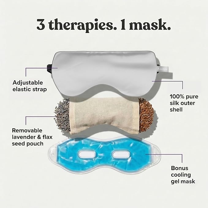 ASUTRA Silk Eye Pillow for Sleep, Silver - Filled w/Lavender Buds & Flax Seeds, Weighted Eye Mask, Meditation & Light Blocking Blindfold, Cooling Gel Mask Included
