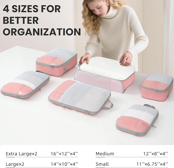 8 Set/6 Set/4 Set Compression Packing Cubes for Travel, Lightweight Vacation Travel Essentials, Travel Accessories for Suitcase Organizer Bags Set, Durable Luggage Organizer
