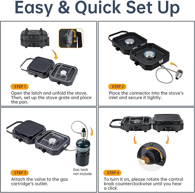Nice C Camping Stove, Portable Camping Stove Propane, 2 Burner Propane Stove with Grill, Camp Stove, 16,000 BTU Camp Stove with 2 Burner, Grill & Carry Bag for Camping