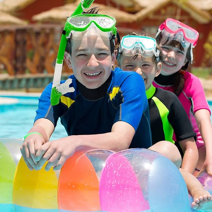 Kids Mask Fins Snorkel Set Snorkeling Packages, with Diving Mask, Snorkel, Adjustable Swim Fins, Mesh Bag, Anti-Fog Anti-Leak Snorkeling Gear for Kids for Snorkeling Swimming Diving