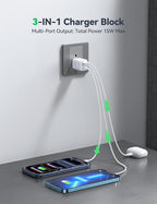 JOYROOM iPhone 14 13 Charger Fast Charging, 3-Port GaN USB C Block, 30W Type C Charging Block with Foldable Power Adapter for iPhone 12/13/14/15/16/17, iPad, Galaxy, and More (Blue)