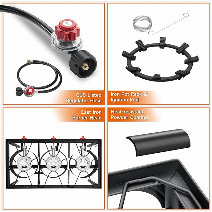 SKOK 3 Burner Propane Stove - Portable Camping Stove with 225,000 High Efficiency Propane Burner，Outdoor Stove for Camping, Backyard, Picnic