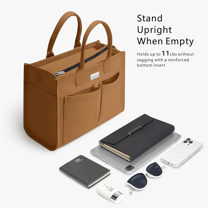 TOPDesign Heavy-Duty Canvas Tote Bag for Women, Adjustable Crossbody/Shoulder Handbag with 9 Pockets, Everything Tote