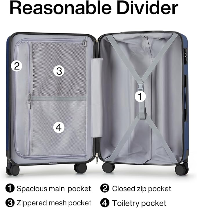 Hanke Luggage Sets 3 piece Carry On Luggage with Wheels PC Hard Shell Suitcases Lightweight Checked Travel Luggage Large Travel Suitcase Woman Men 20/24/29 Inch(Dark Blue)