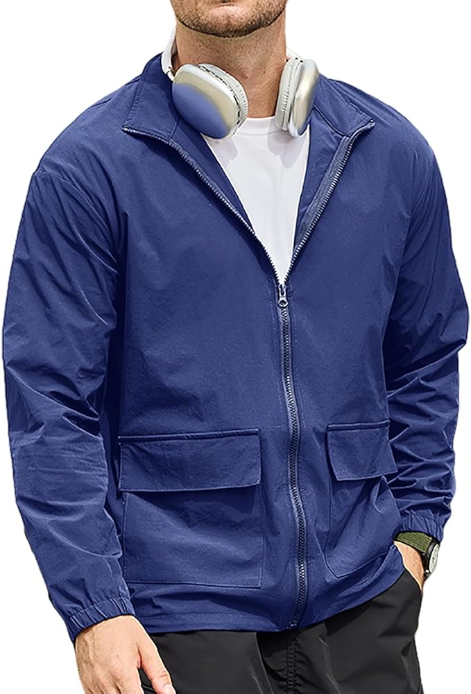 SEGANUP Men's Lightweight Windbreaker Jacket Outdoor Workout Windproof Dustproof Jacket Golf Hiking Wind Breaker with Pockets