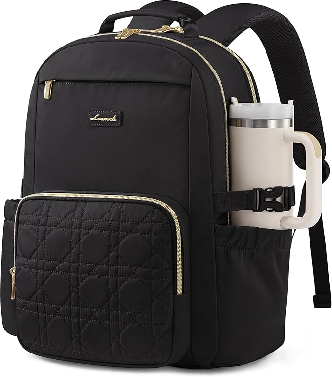 LOVEVOOK Laptop Backpack for Women with Pouch Pocket for Large Capacity Cup,15.6 Inch Teacher Nurse College Work Backpack Purse,Waterproof Laptop Bag Computer Back Pack for Travel,Black+Wicker pattern