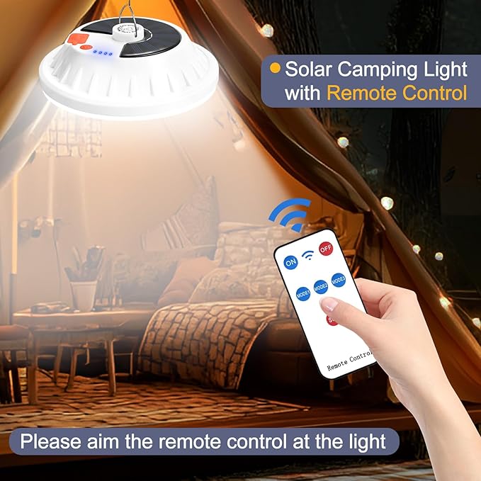 Solar Camping Light with Remote 6000LM, Rechargeable Hanging Light Portable LED for Home, Tent Canopy Lights Solar Camping Lanterns for Power Outages, Emergency, Hurricane