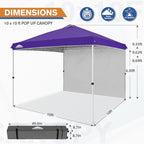 EAGLE PEAK Pop Up Canopy Tent with 1 Sidewall, Easy Setup Event Tent, Outdoor Sun Shade, Wheeled Carry Bag, Stakes and Guy Ropes, Instant Canopy 10x10, Purple