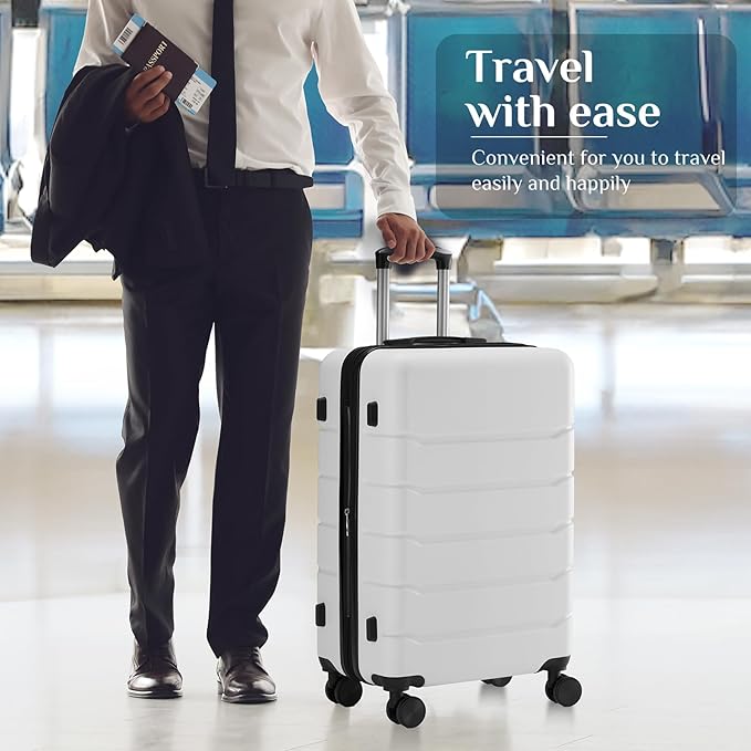 OLIXIS 29 Inch Luggage, Hardside Checked Suitcase with Spinner Wheels, Lightweight ABS Hard Shell Travel Luggage, TSA Approved Lock, Expandable Large Suitcase for Business & Travel–White