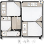 Compression Packing Cubes for Travel 6 Set Expandable Packing Organizers Durable Luggage Bags Organizers for Suitcases Travel Accessories (Beige)