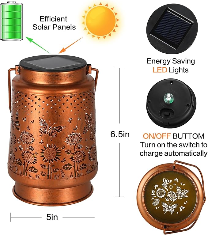 Solar Lanterns Outdoor Waterproof Garden Decor, Metal LED Garden Light,for Yard, Patio, Lawn, Tabletop, Pathway, Landscape,Walkway, Terrace, Balcony as Gifts for Mom Grandma Women(Butterfly)