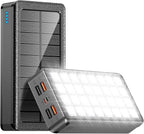 Solar Charger Power Bank 66800mAh Portable Charger with USB-C in/Output 22.5W QC3.0 Fast Charging 5 Out Ports Battery Pack Built-in 32 Led Flashlights for iPhone Samsung Tablet Camping
