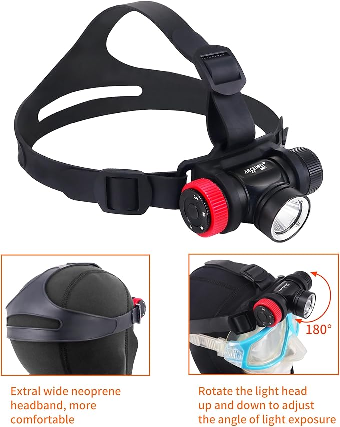 ARCHON DH10 Diving Headlamp Underwater Hand-Free Lighting Dive Light, 1200 Lumens Submarine Rechargeable Headlight with Wider Headband and Top Headband