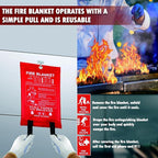 MDH Fire Blanket 40x40 inches Fiberglass w/Gloves Hooks Whistle - Fireproof Safety for Home Kitchen Restaurant House - Fire Suppression Reusable (Fire Blanket 2-Pack)