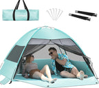 Large Easy Setup Beach Tent,Anti-UV Beach Shade Beach Canopy Tent Sun Shade with Extended Floor & 3 Mesh Roll Up Windows Fits 3-4 Person,Portable Shade Tent for Outdoor Camping Fishing (Mint Green)