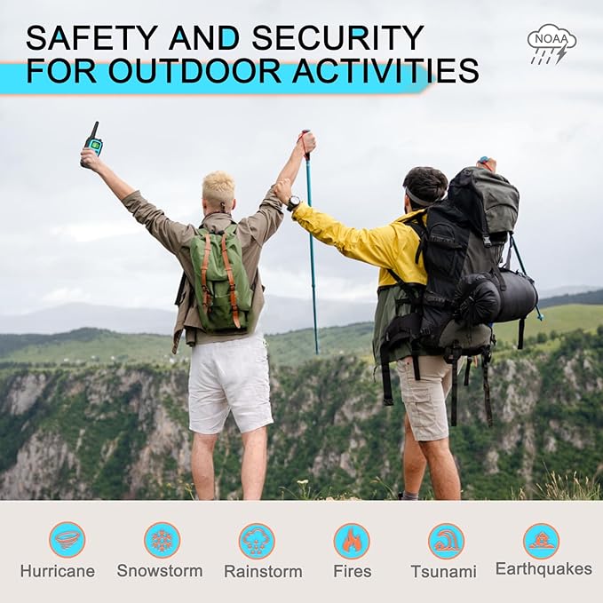 Walkie Talkies Long Range for Adult, MT10 Rechargeable Walkie Talkies FRS Two Way Radio, NOAA, 1200mAh Li-ion Battery USB-C Cable, LED Flashlight,VOX Walkie Talkie for Camping 2Pack (Blue)