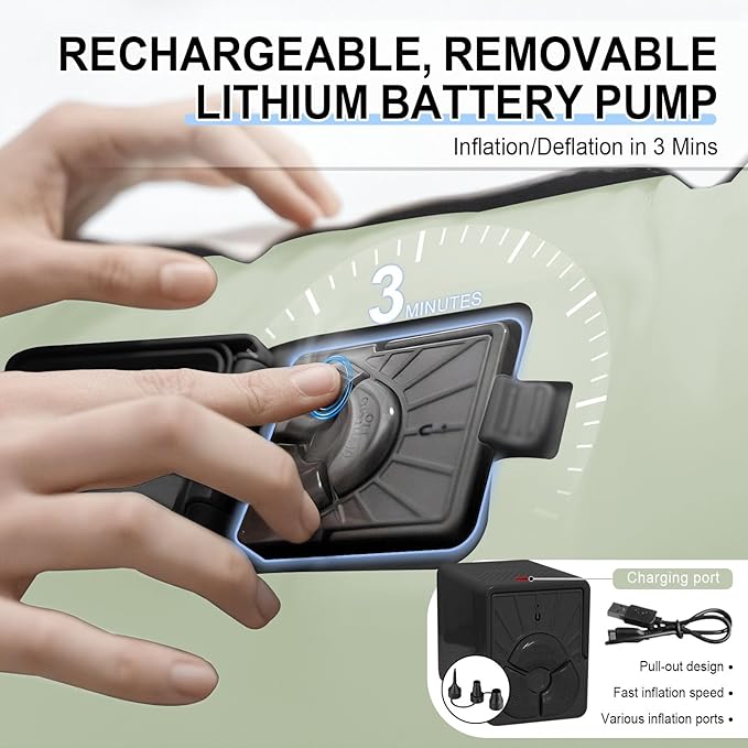 Queen Air Mattress wit with 1300mAh Battery Powered Pump,18"Raised Super soft and comfortable Dutch velvet fabric750lbs Support Portable Inflatable Mattress,Air Bed for Camping, Home and Guest-Green