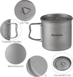 Titanium Camping Cookware 500ml Titanium Cup with Alcohol Stove, Cross Stand & Folding Spork, Lightweight Portable Outdoor Camping Cooking Utensil Set for Backpacking Hiking Traveling