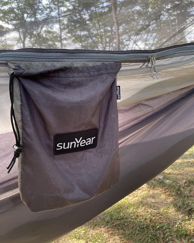 Sunyear Camping Hammock, Portable Single & Double Hammock with Net, 2 Person Hammock Tent with 2 * 10ft Straps, Best for Outdoor Hiking Survival Travel