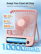 Warmco 10000mAh Portable Travel Fan 7-inch, [10-24H Runtime] Ultra-thin Digital Display Mini Desk Battery Operated Fan for Bedroom, Camping, Cruise Essentials 2025