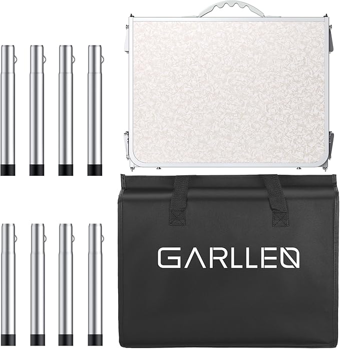 GARLLEN Folding Camping Table, 3 Adjustable Height Portable Folding Picnic Table with Storage Bag, Lightweight Aluminum Outdoor Table for Picnic, Camping, BBQ, 34.2" L x 15.7" W, Silver
