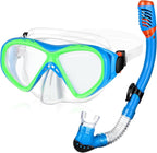 Kids Snorkel Set Dry Top Snorkeling Gear for Kids Boys Girls Youth Junior Age 5-15, Anti-Fog Anti-Leak Snorkel Mask Scuba Diving Mask Swimming Goggles with Nose Cover