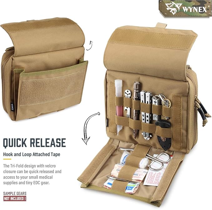 WYNEX Tactical Admin Pouch With Tri-Fold Open Design, MOLLE Tool Pouch, First Aid Pouch, EDC Utility Pouches, Tools Bag Attachment Organizer - Includes U.S.A Flag Patch
