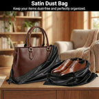 Q&J Fabric Co. 6 Pack Satin Dust Bags for Purses and Handbags - Purse Storage Organizer with Drawstring, Dustproof Travel Storage Pouches for Handbags, Shoes, Boots & Clothes (15.7"x19.7", Black)