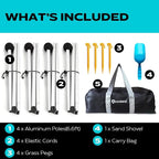 Beach Tent Sun Shelter 10 x 10ft, with 4 Aluminum Poles, Includes Sand Shovel, Ground Pegs and Carry Bag, Outdoor Pop Up Beach Shade Canopy for Camping, Fishing, Backyard Fun or Picnics