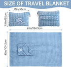Travel Blanket and Pillow-2-in-1, Ultra-Soft&Compact, One-Piece Airplane Blanket with Hand Luggage Belt and Backpack Clip,Travelers Accessories Gifts, 61x43 Inches (Blue)