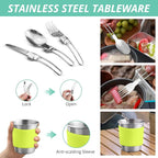 VINTEAM Camping Cookware Set 830g Stainless Steel Pot Pan Set with Folding Handle and Storage Bag for 1-2 Person Outdoor Hiking Camping