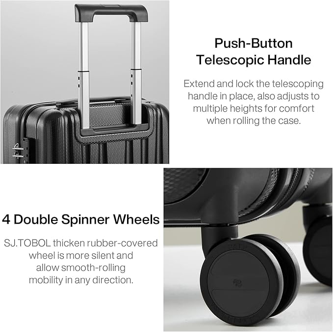 Hanke 14 Inch Underseat Carry On Luggage with Wheels Hard Shell Suitcases Carry On Bag Lightweight Small Mini Suitcase Tsa Luggage for Travel.（Jet Black）