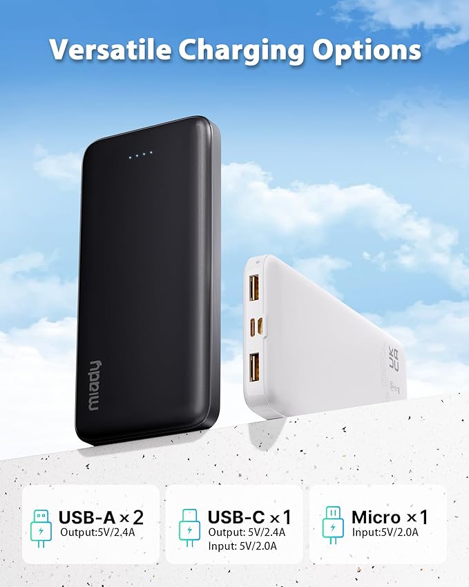 Miady 2-Pack 10000mAh Dual USB Portable Charger, USB-C Fast Charging Power Bank, Backup Charger for iPhone 15/14/13, Galaxy S23/22, Pixel and etc