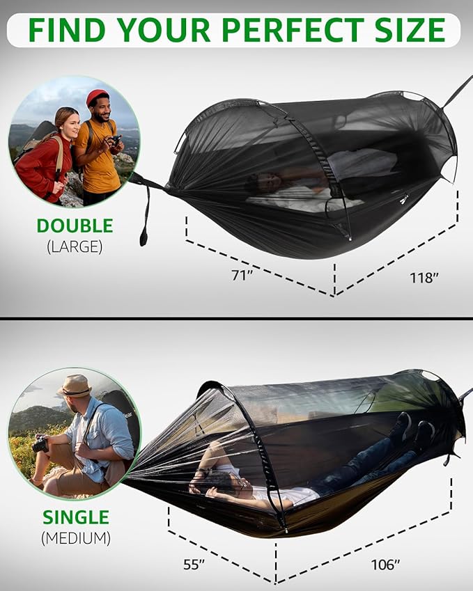 ADVOKAIR Camping Hammock with Mosquito Net Up to 500lbs, Ultralight and Portable Nylon Travel Hanging Hammock with Tree Straps, Perfect for Outside, Backpacking, Hiking and Backyard