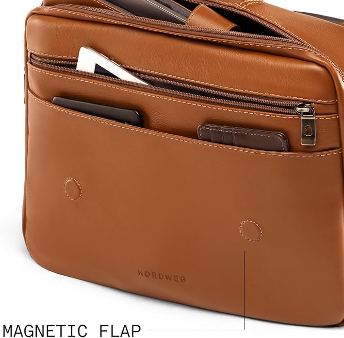 Nordweg Workday Briefcase NW053B – Full-Grain Leather Laptop Bag 15.6" – Office Shoulder Messenger for Work, Study, Travel