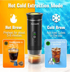Portable Espresso Coffee Maker Rechargeable Self Heating Machine For Travel Car 3 in 1 Ground Coffee and NS Capsules 20 Bar Pressure Smart LED Display Camping Office Home Car RV Travel USB C (BLACK)