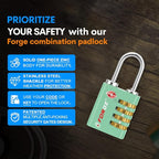 Forge Dual-Opening: Key or Combination Access Lock, TSA Approved Locks for Luggage, Pelican case, Travel, Gym, School, Stainless Steel Shackle. (Green, 4 Pk)