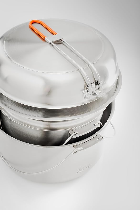 GSI Outdoors Glacier Stainless Troop Cookset, Compact Pan & Pot Camping Set, for Travel and Outdoors (8-10 People)