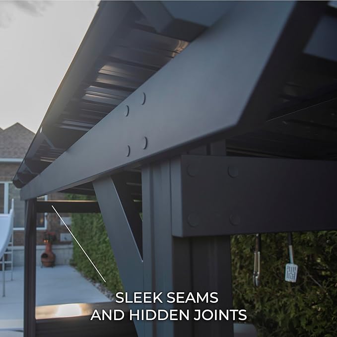 Backyard Discovery Rockport XL 12' x 6' Galvanized Steel BBQ Grill Gazebo Pavilion with Hardtop Steel Roof, Bar Tops, Powerport, Snow Support, Wind Resistance, Cook Station for Outdoor Patio or Deck