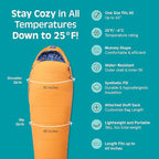 Retrospec Dream 25 Kids Mummy Sleeping Bag for Camping - Insulated, Water-Resistant, Lightweight