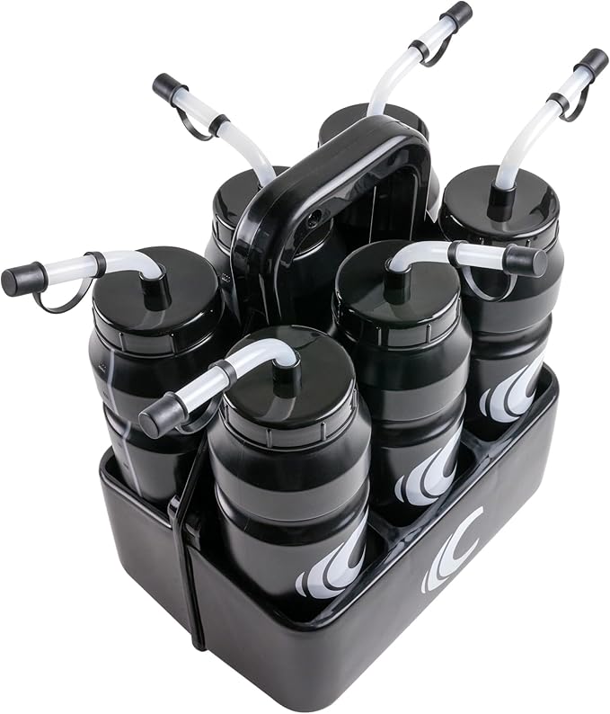 Cannon Sports 1 Liter Sports Water Bottle, BPA-Free, 34 Oz Capacity, Large Mouth, 2 lids (Straw and Squeeze) with Carrier, Great For Helmet Sports Such As Hockey, Lacrosse, Football, Boxing (Black)