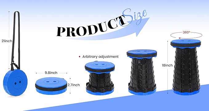 2 Pack Portable Telescoping Stools Collapsible Stool with Cushion,Retractable Foldingstool Max Load Capacity 400lbs, Portable Collapsible Stools for Camping Hiking Outdoor BBQ Black-Blue