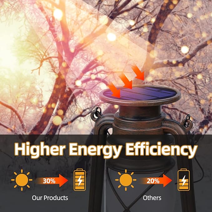 Solar Lantern Outdoor Waterproof,LED Vintage Flickering Flame Solar Lights,Camping Lamps,Solar Powered Hanging Rustic Heavy Duty Lantern Landscape Decor for Patio Garden Yard Deck Pathway,2Pack
