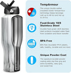 HYDROWION 40 oz Insulated Water Bottle with Straw fit in Car Cup Holder(Cold 48 hrs, Hot 24 hrs) Drinking Bottle with Straw Lid, Spout Lid and Flex Cap Leakproof Travel Thermo Mug，Marbling