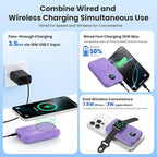 Magnetic Portable Charger for iPhone, 10800mAh 4-in-1 Wireless Power Bank with iWatch Charger, 25W PD Fast Charging Battery Pack for Magsafe, iPhone 16/15/14/13/12 Series, Apple Watch (Purple)