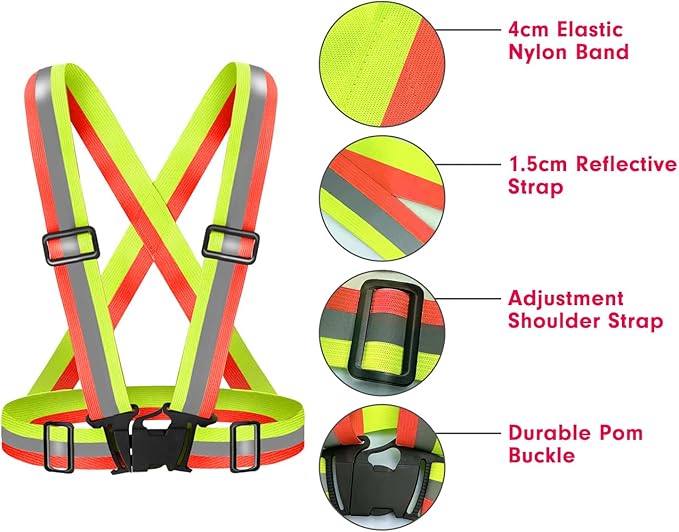 High Visibility Reflective Vest Safety Vest Running Reflective Gear Adjustable Reflective Vest for Walking,Jogging,Hiking,Night Cycling
